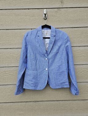 NWOT Gap the Academy Blazer blue stripe cotton linen blend size 12
